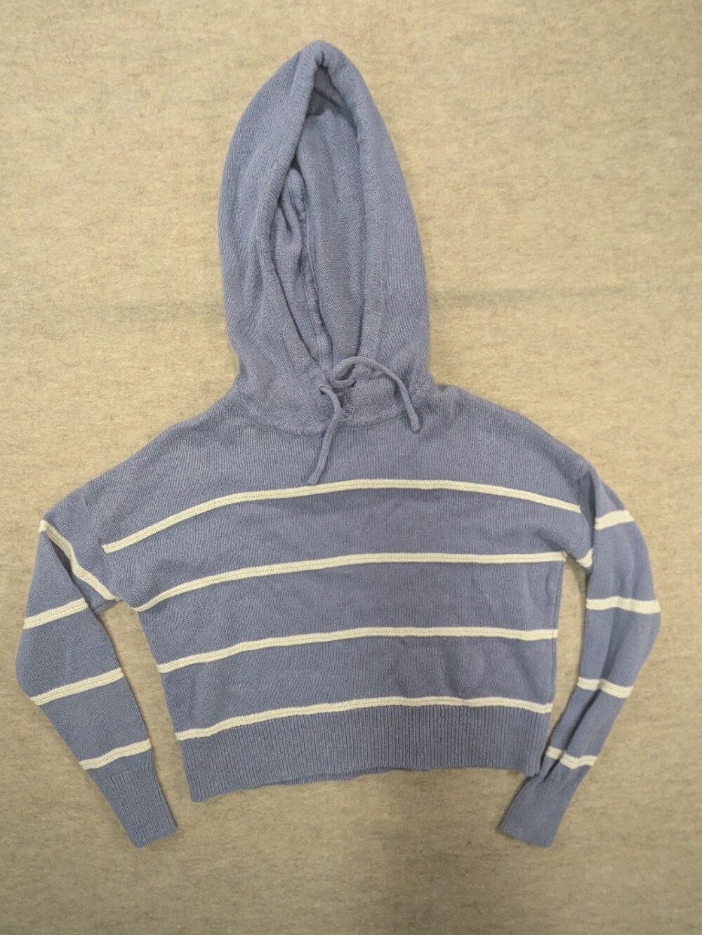 C&C California Periwinkle Linen Light Blue White Striped Hooded Sweater Small